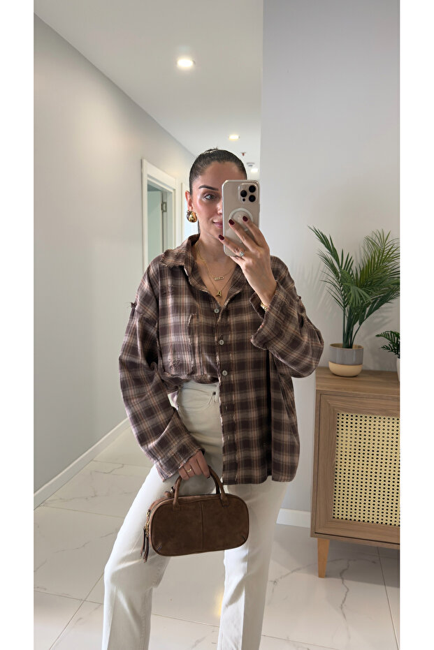 Denwera Brown Laser Cut Shirt
