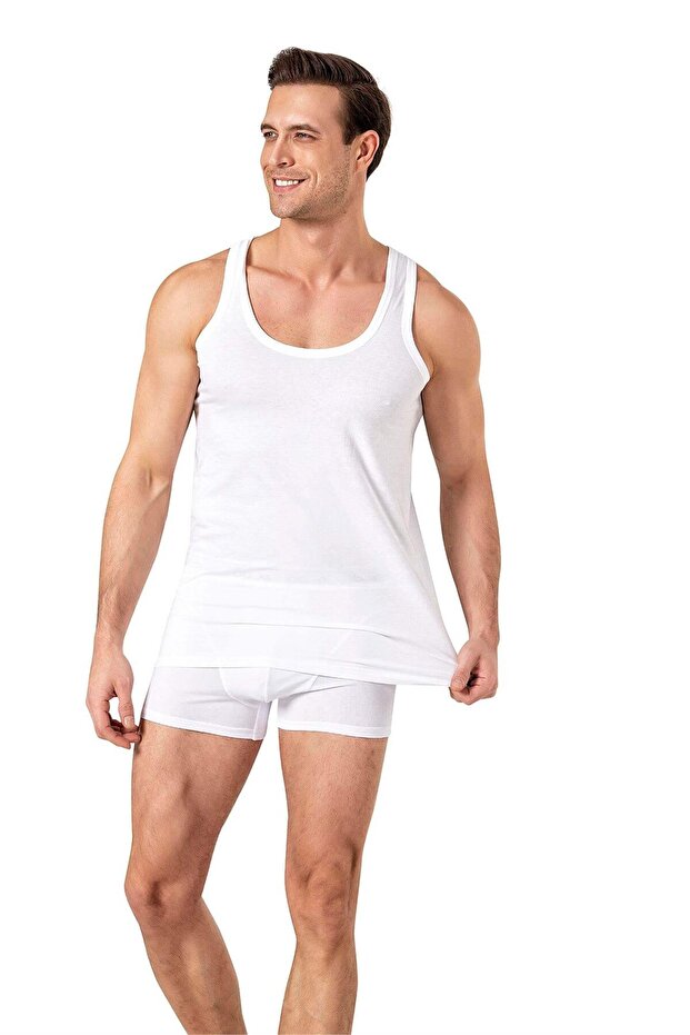 Men's White Combed Cotton Undershirt - 2