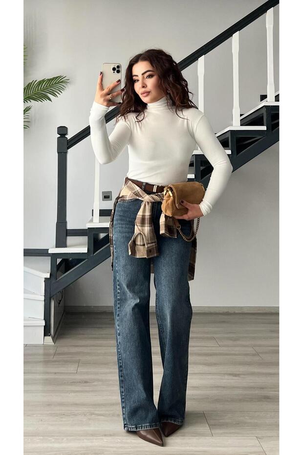 Dark Blue Suede Belted Straight Jeans