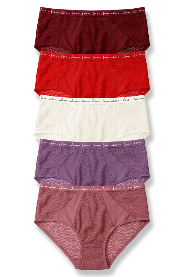 5-Piece Leopard Lace Tulle Detailed and Love Elastic High-Waisted Women's Panties