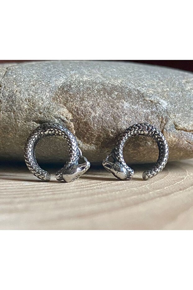 Snake Design S+ Quality 316L Stainless Tarnish-Free Steel Compression Earrings Pair