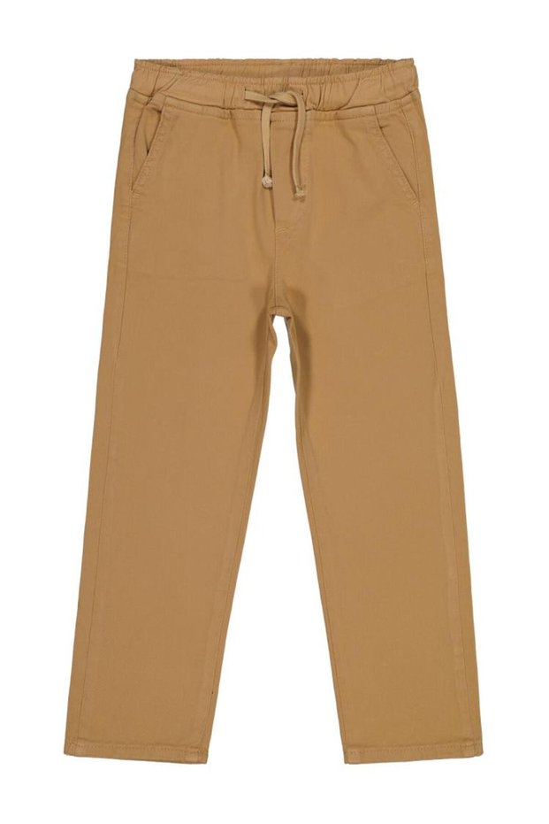 Civil Boys' Chinno Trousers with Elastic Waist | Linenprinted | School, Nursery and Daily Use - Brown