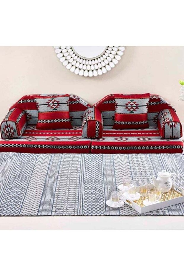 7 PIECE MAJLIS FLOOR SOFA SET- 1 (Red multiple)