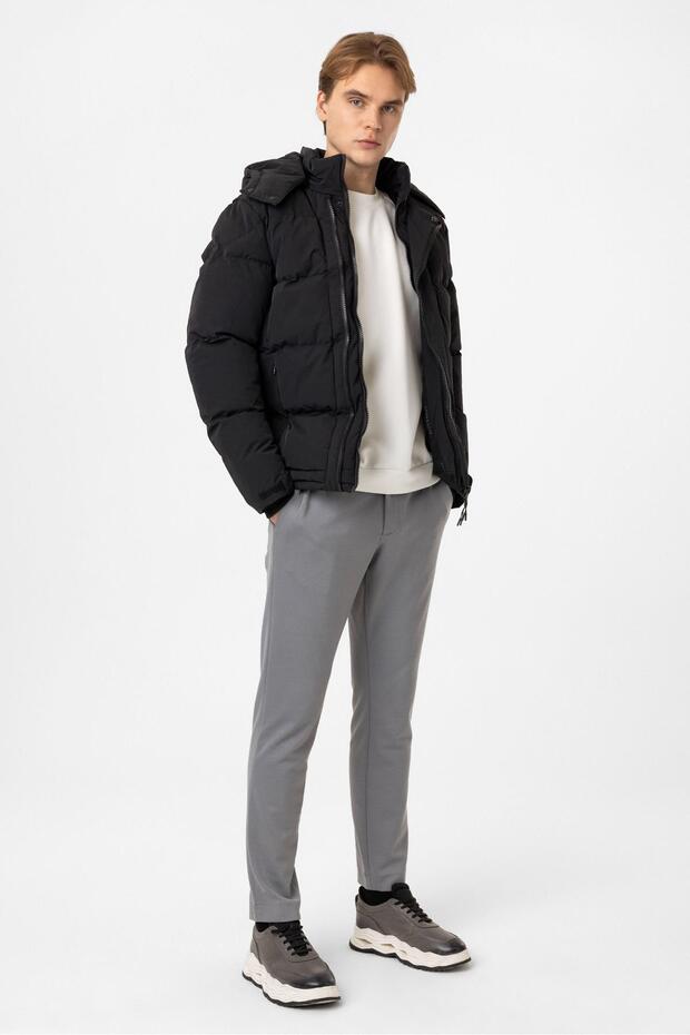 Siyah Regular Fit Kapüşonlu Puffer Mont - 6