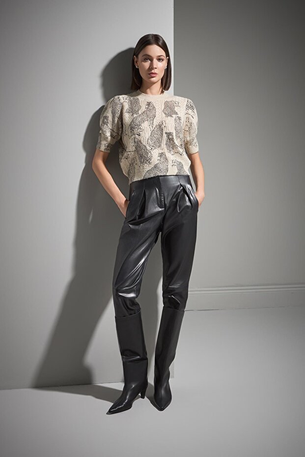 Kaplan Baskılı Kısa Kollu Multi Triko Kazak - 4