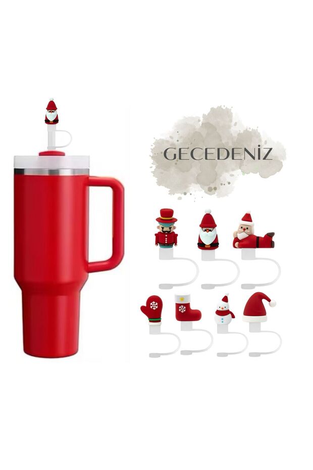 Thermos Compatible Straw Stopper New Year Santa Claus