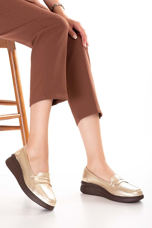 Genuine Leather Anatomical Sole Comfortable Shoes Usl.2170 Gold