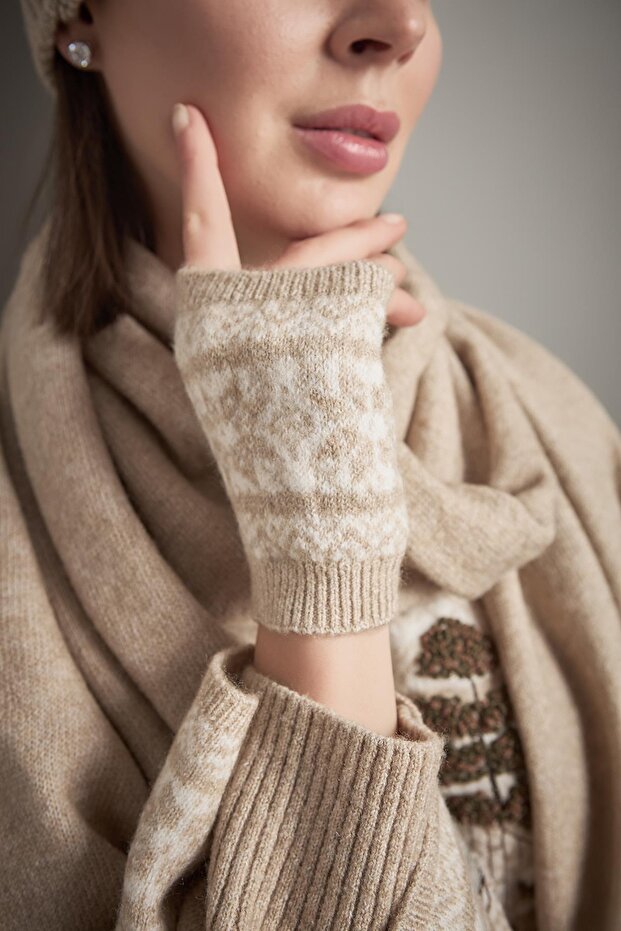 Desenli Bej Trko Eldiven - 5