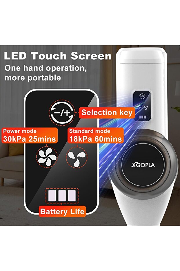 Cordless Vacuum Cleaner, 30Kpa Suction, Up to 60 Mins Runtime, LED Touch Screen - 3