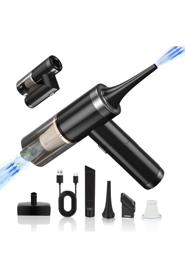 2-in-1 Car Vacuum & Air Duster - Foldable Rechargeable Handheld Vacuum (Black)