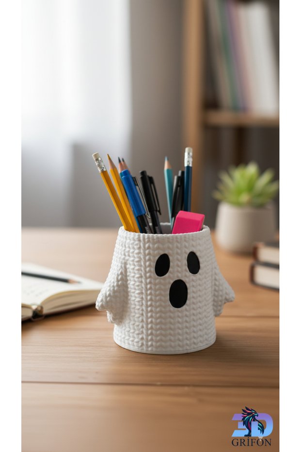Add Joy to Your Desk: Cute Ghost Knit Design Pen Holder & Office Organizer