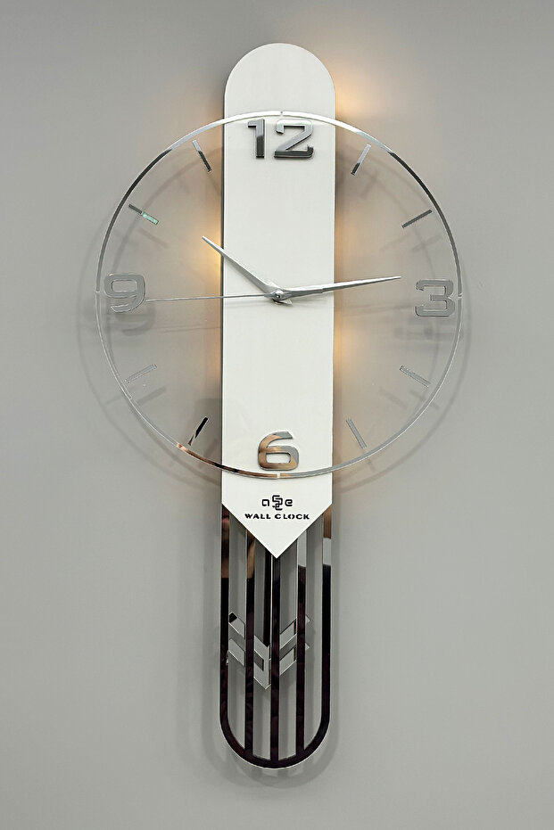 Long Rectangular Clock SARKAÇLI IŞIKLI 65cm BEYAZ GÜMÜŞ - 4
