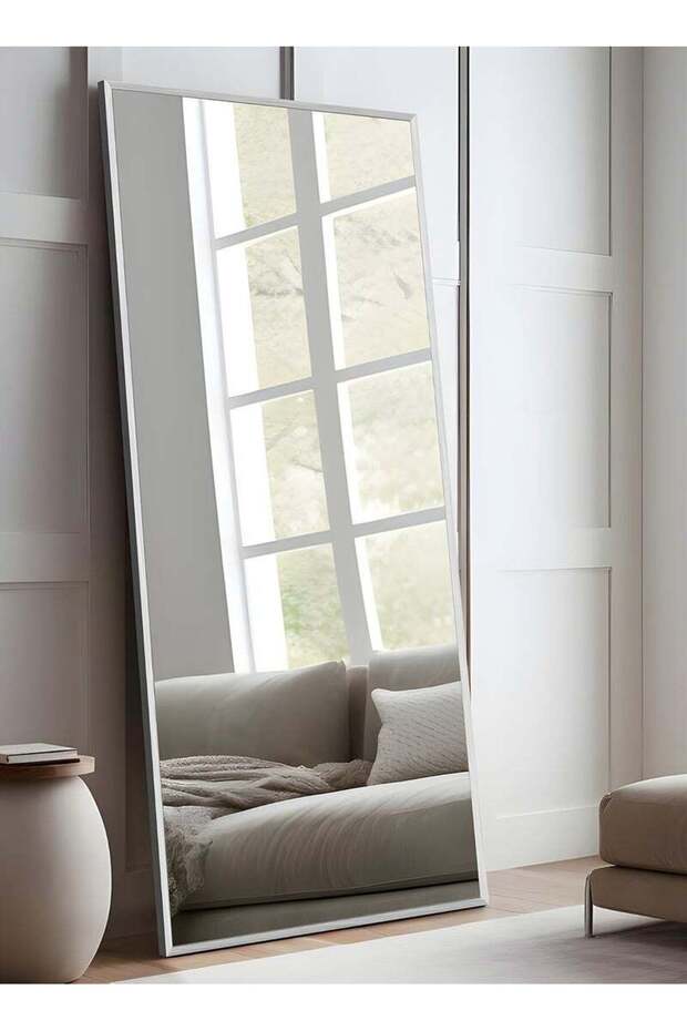 Large Mirror With Elegant Design 160x50 Cm-full Length Mirror With White Metal Frame And Back Stand - 1