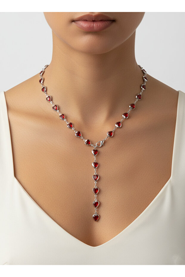 Kırmızı Kalp Y kolye - 1