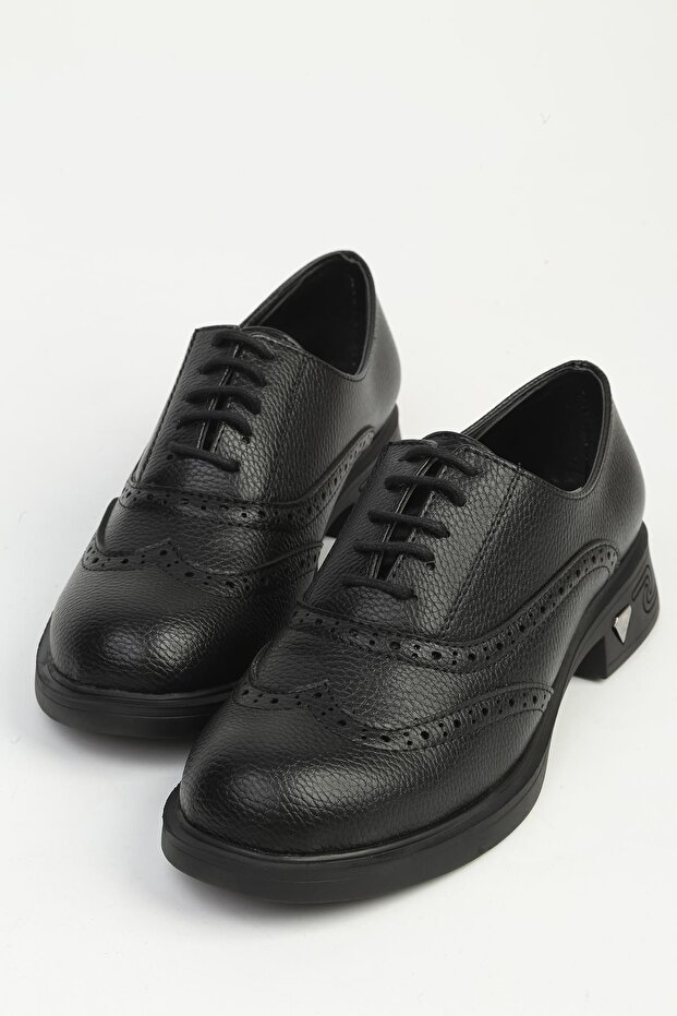 Women's Black Wrinkled Oxford Shoes Pc-55227