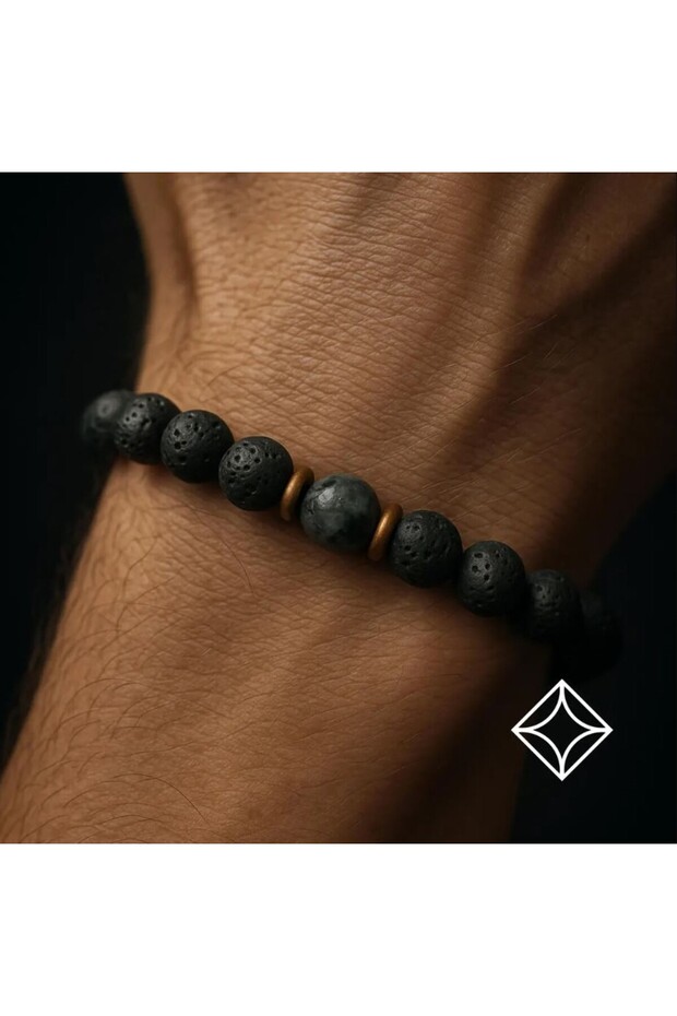 Larvikite and Lava Stone Natural Stone Bracelet