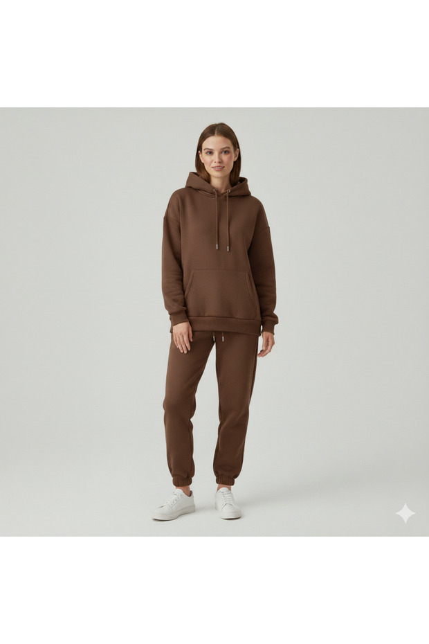 3 Thread Cotton Fabric Winter Unisex O Oversized Women's Long Sleeve Bottom-Top Tracksuit Set