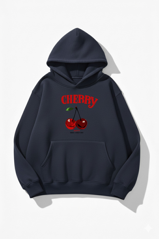 سويت شيرت ناعم ذو ملمس ناعم للجنسين مكون من قصة فضفاضة خيوط بتصميم Happy Cherry B مطبوع O مطبوع