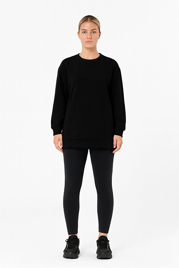 Women's Venezia Relaxed Fit Slit Crew Neck Sweatshirt Black