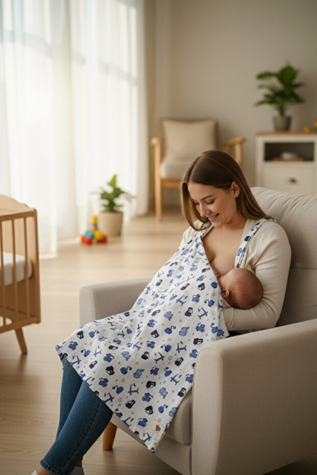 Muslin Breastfeeding Apron - 100% Cotton Adjustable Multi-Purpose 70X100 Apron Baby Boy Breastfeeding Cover