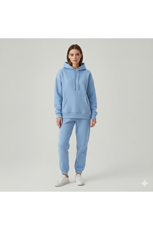 3 Thread Cotton Fabric Winter Unisex O Oversized Women's Long Sleeve Bottom-Top Tracksuit Set