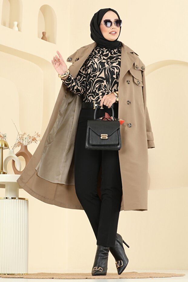 Manşeti Aksesuar Düğmeli Trençkot 043OZT1013-MS Vizyon - 2