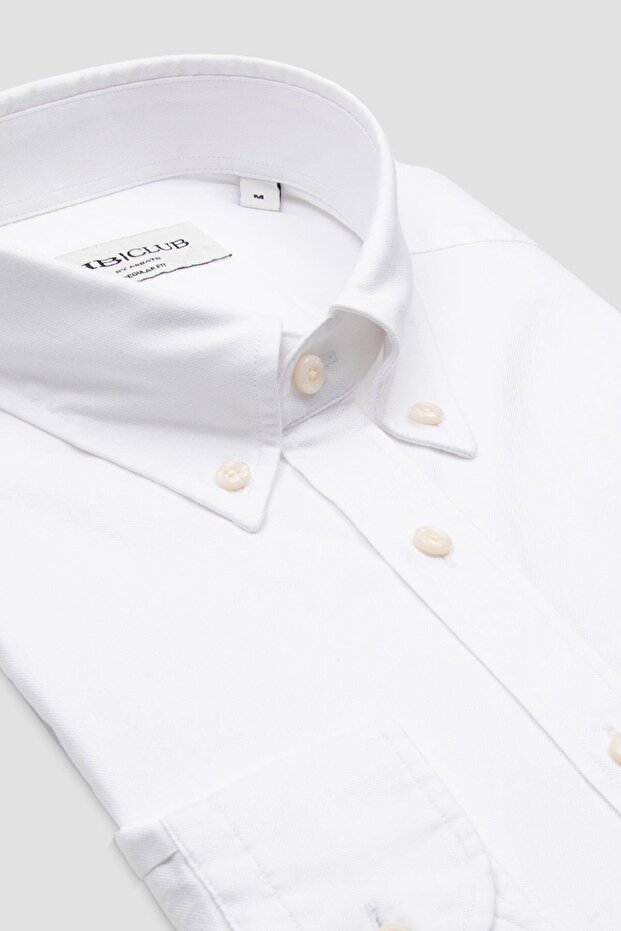 Bb Club Mike Oxford Cotton Regular Fit White Button-Down Collar Men's Plain Shirt