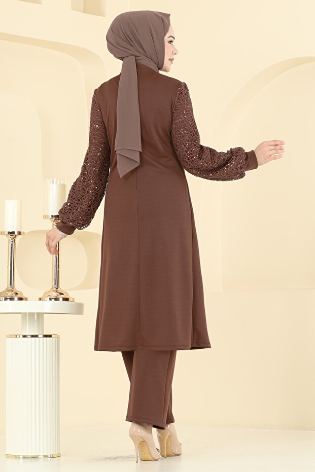 Kolları Fileli Şık Takım ASM2832-MS Taba - 5