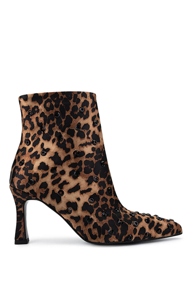 Women's Satin Leopard Heeled Boots