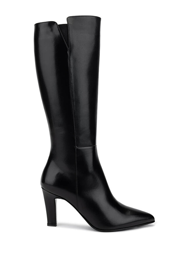 Women's Genuine Leather Black Leather Heeled Boots