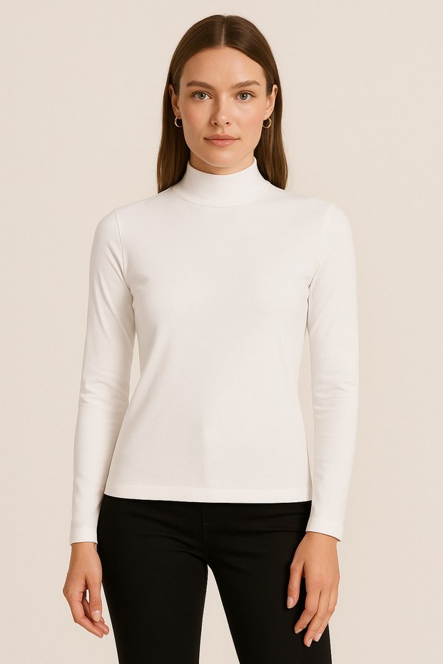 Women's Long Sleeve Half Fisherman Cotton Combed Body – Casual and Classic Use