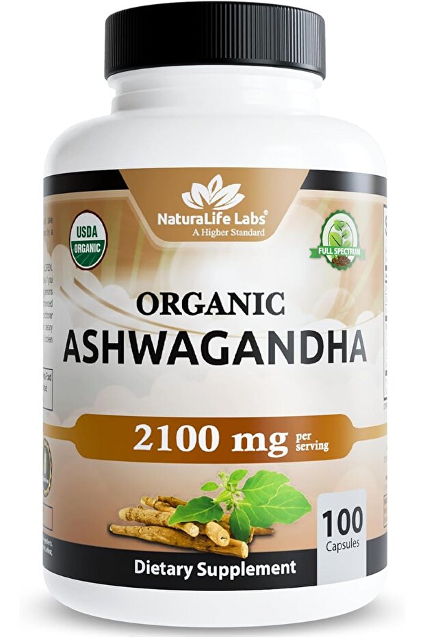 Organic Ashwagandha 2,100 mg - 100 Vegan Capsules (Black Pepper Extract)