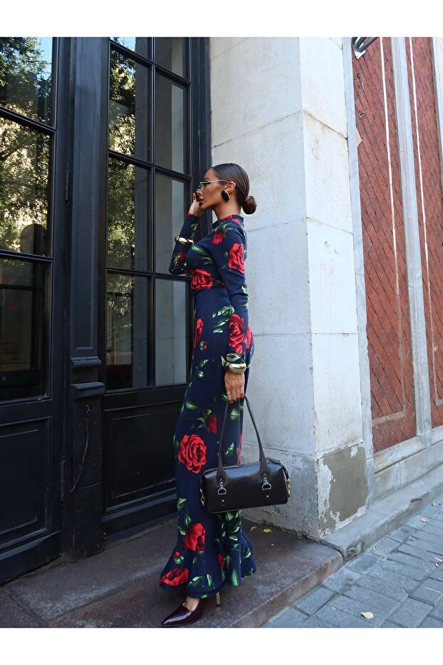 Turtleneck Patterned Maxi Dress - 7