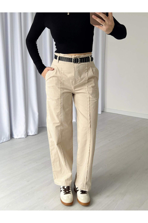 Stone 100% Cotton Tassel Detailed Trousers - 51208