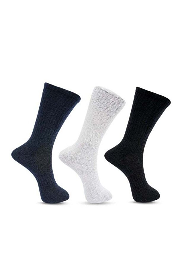 Sneaker Socks 3 Pack – Half-Terry Mid Calf Men's Socks - Free Size - Blue, Light Grey and Black