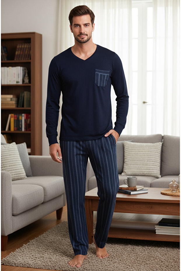 Luxury Thermal Men's Winter Pajama Set 9746 Navy Blue