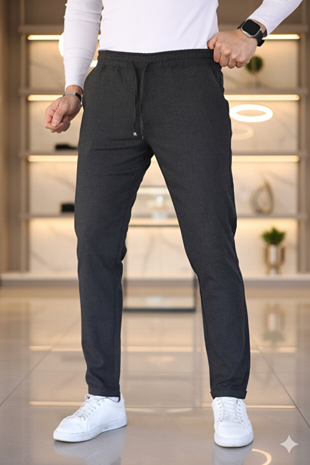 Smoked Elastic Waist Lace-Up Jogger Pants