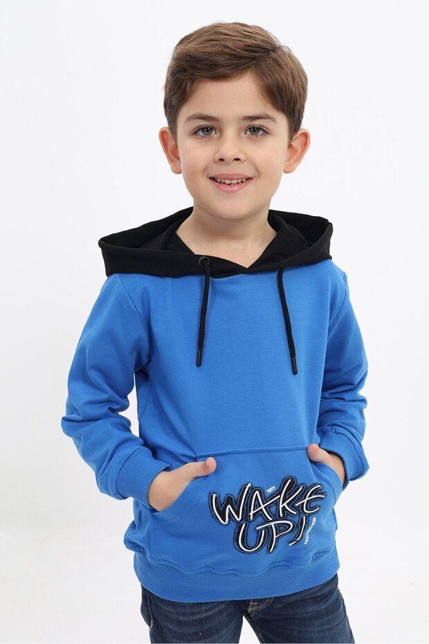 Cobalt Boys' Relax Fit Hooded Pocket Color Block Printed Sweatshirt - 2 Thread