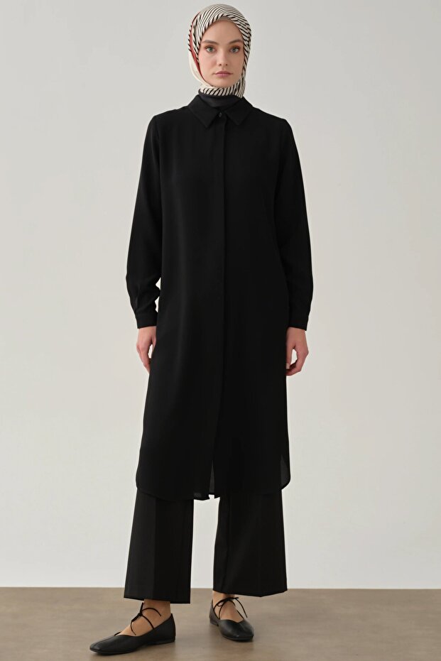 Gizli Patlı Basıc Tunik - Siyah - 1