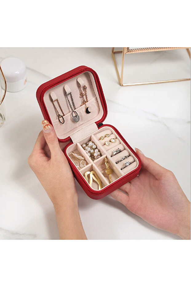 Şık Tasarım Mini Mücevher Kutusu, Seyahat Boy Takı Organizeri, Kolye, Küpe, Yüzük Kutusu - 4