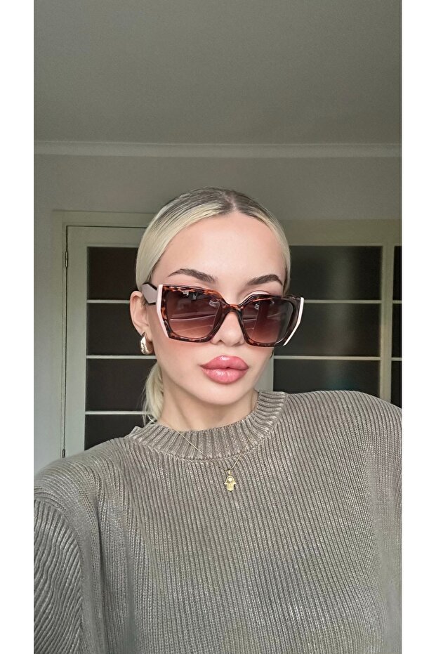 Leopard Pattern Coffee Gradient Glass Sunglasses Uv400 Protection Thick Frame Luxury Trend Model 2025