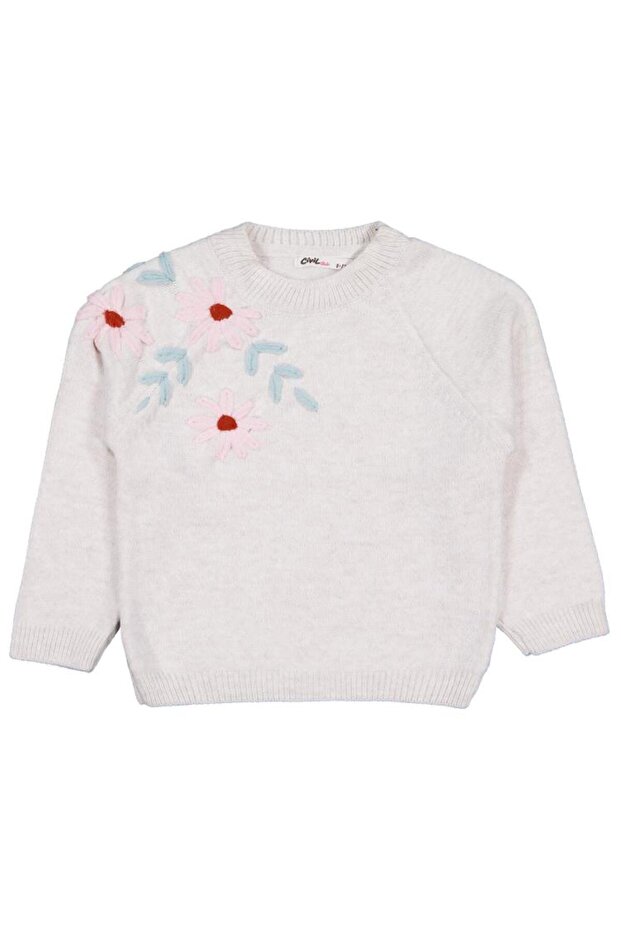 Floral Embroidered Sweater for Ages 6-9 - Beige 7-8 Years