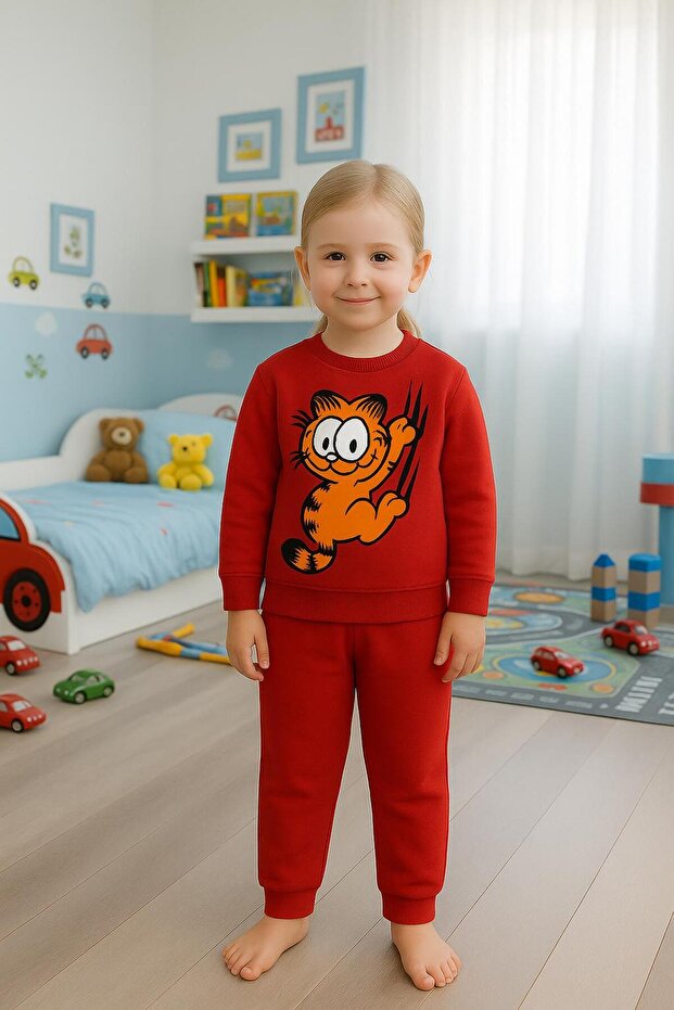 Garfi̇eld Tirmik Atan B Printed Tracksuit Set 3-4-5-6-7-8-9-10-11-12 Years