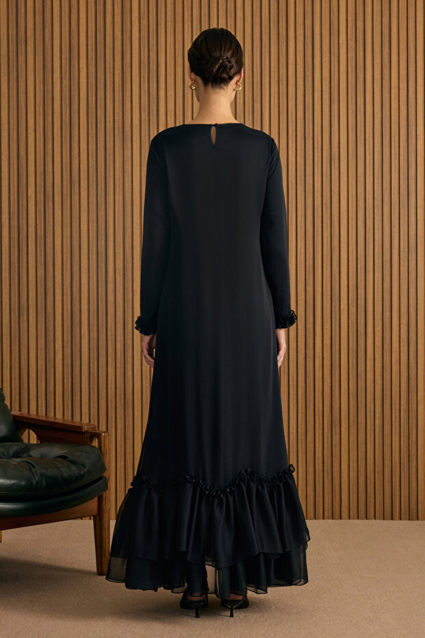 Fırfırlı Şifon Elbise - 6