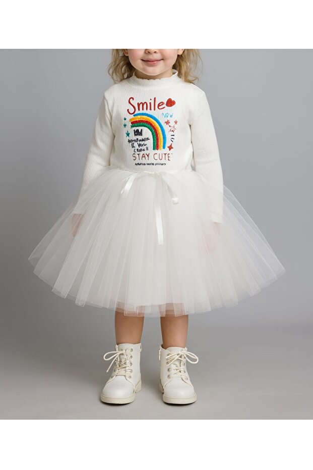 Long Sleeve Lined Printed Girls Tutu Dress