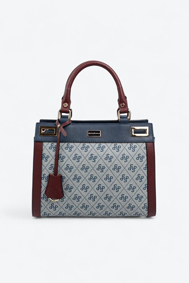 Gray - Navy Blue - Claret Red Monogram Women's Handbag Sp1174