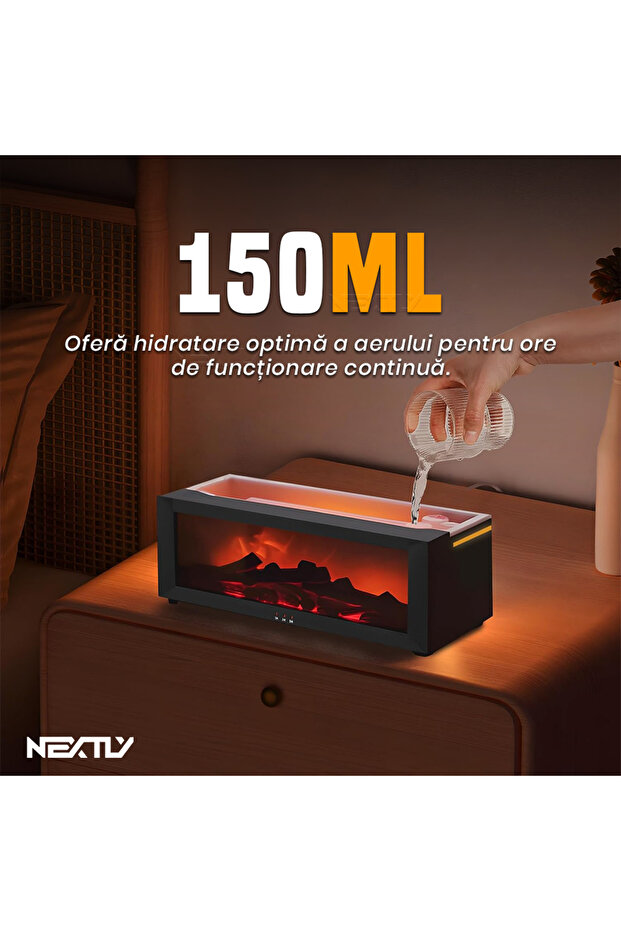 USB-C Aromatherapy Flame Effect Diffuser, RGB Lighting, Remote Control, Black, 150ml - 7