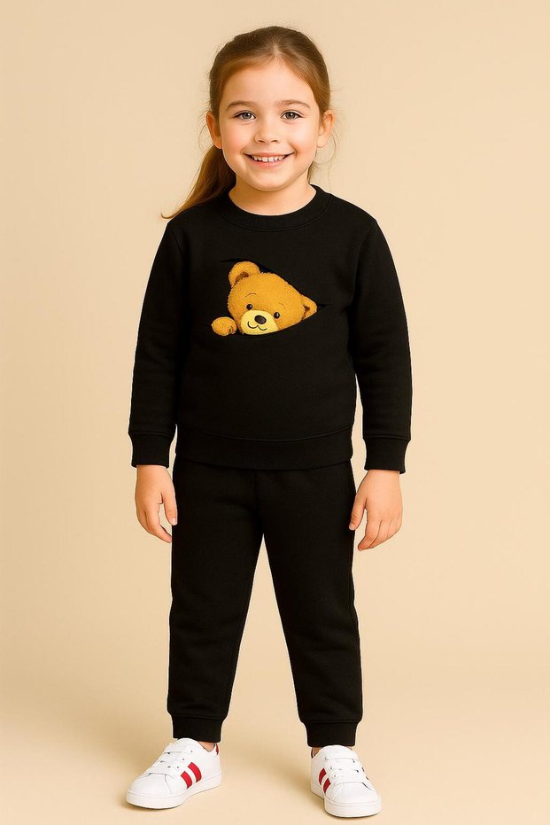 Bear Coming Out of the Lock Printed Tracksuit Set 3-4-5-6-7-8-9-10-11-12 Years Old