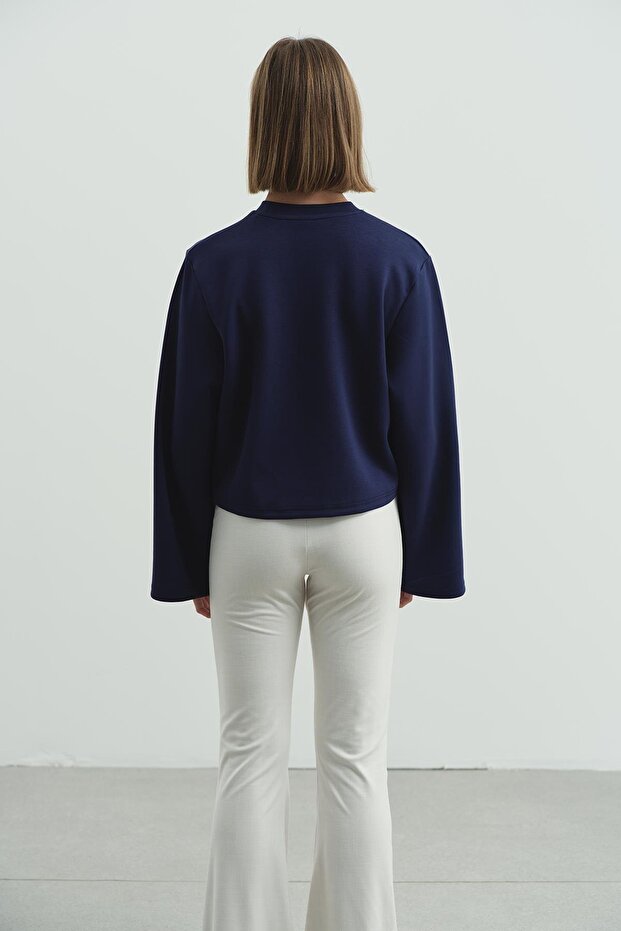 Oversize Basic Kısa Sweatshirt 981 Sax - 3