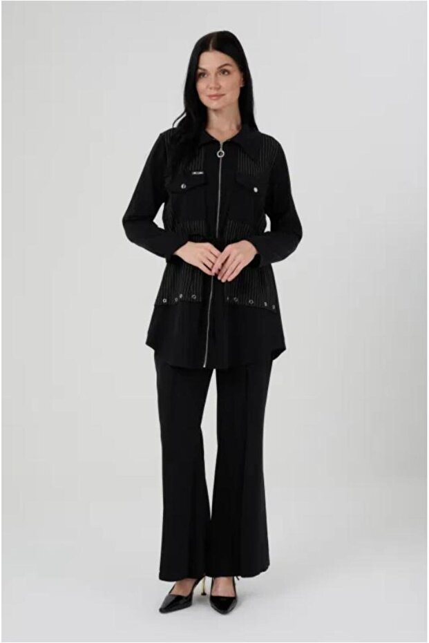 Stripe Suit with Zippered Pockets